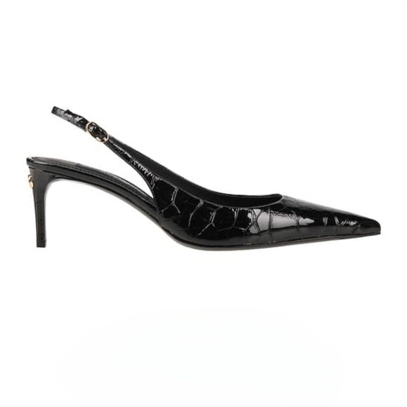 Dolce & Gabbana Shoes - NEW! DOLCE & GABBANA Black Croc-Embossed Patent Leather Slingbacks
